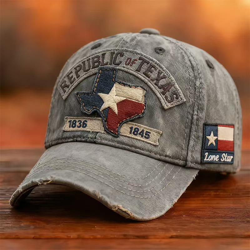 New Texas Distressed Baseball Cap Memorial Embroidered Hat Washed Sun-Protective Embroidery