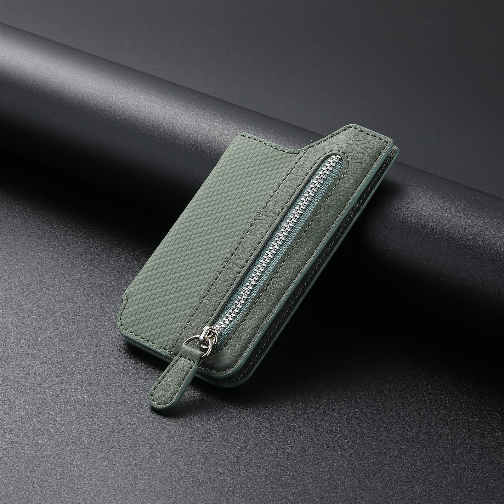 Phone card case card holder left-right flip multi-card slot zipper phone bag back sticker card case
