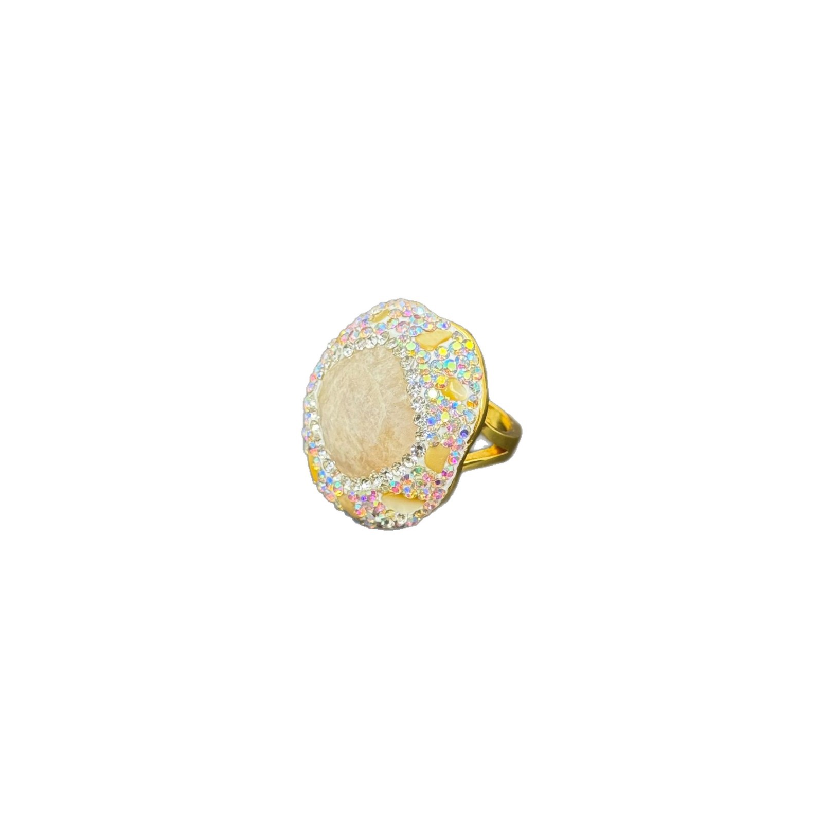New Natural Raw Stone Square Faceted Ring Niche Inlaid Full Diamond Ring Live Stream