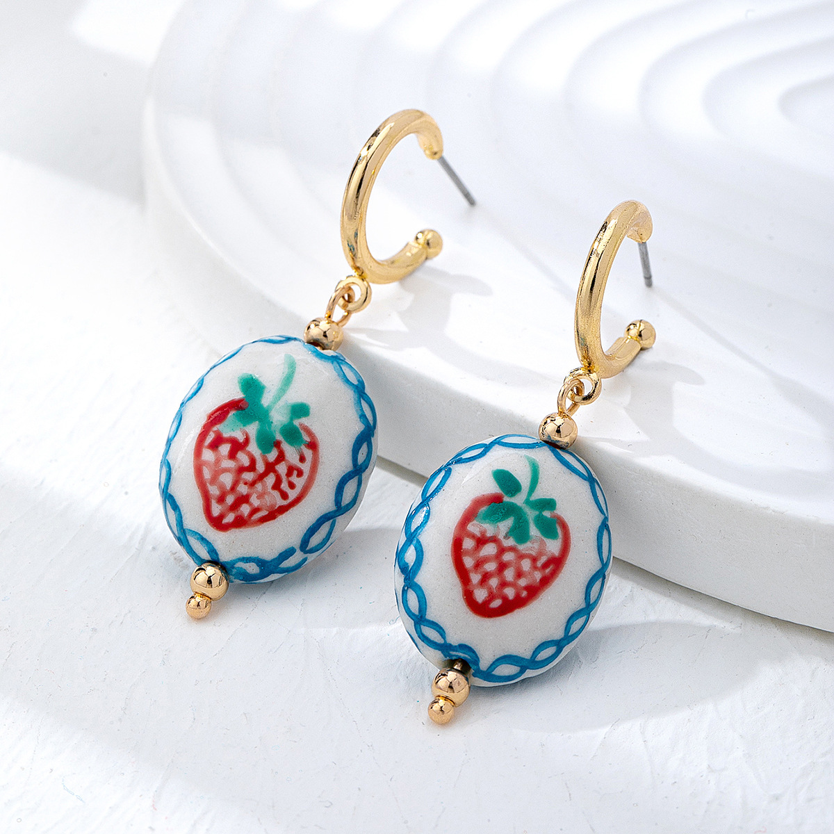 Qingdao Daiwei Accessories 1 Pair Summer Ceramic Printed Lobster Crab Fruit Pendant Women's Earrings