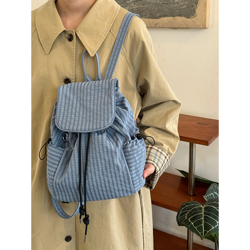 Street Lightweight Nylon Backpack Women 2026 Plaid Backpack Casual Commute School Bag