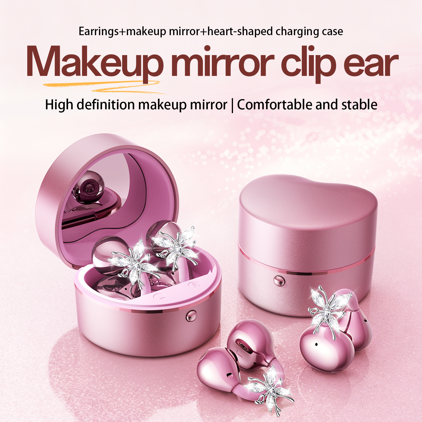 2026 New Ear Clip Bluetooth Earphone Heart Shape for Women HD Call ENC Active Noise Cancelling Wireless Earphone