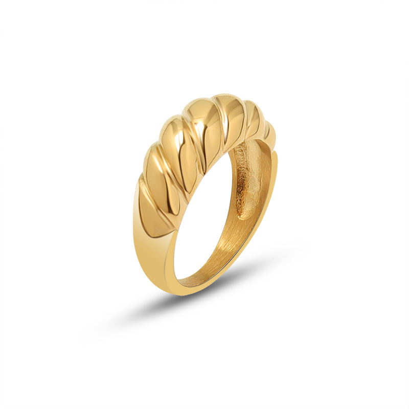 Threaded wave surface casting heavy industrial ring pinky ring titanium steel 18k gold finger ring A157