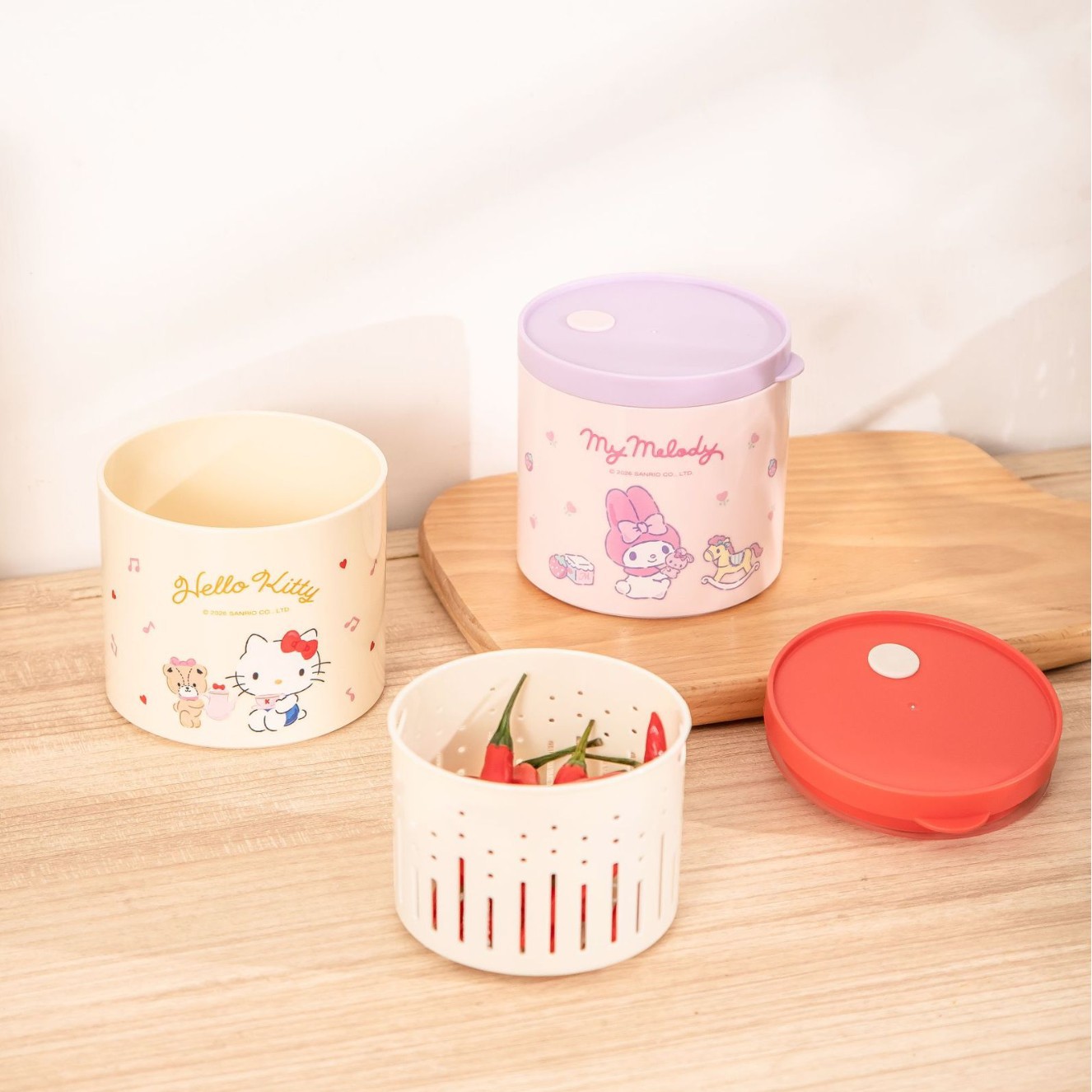 Sanrio Official Draining Fresh-Keeping Box Sealed Food-Grade Fruit and Vegetable Draining Basket Refrigerator-Specific Green Onion Ginger Garlic Sealed Box