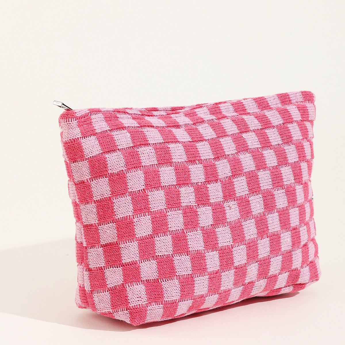 New Large Knitted Checkered Cosmetic Bag Large Capacity Pencil Case Knitted Storage Bag Portable Toiletry Bag