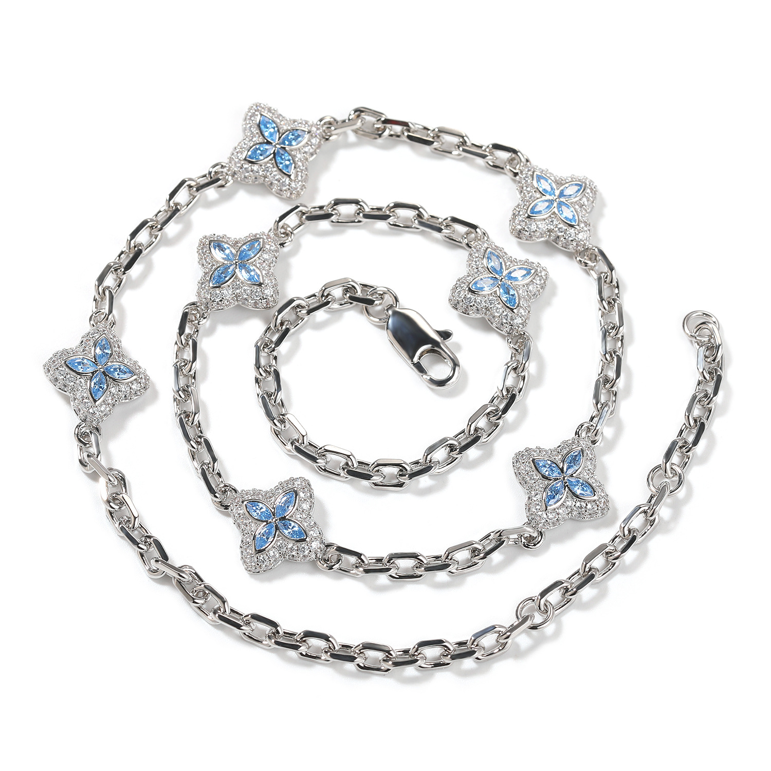 Hip Hop Full Diamond Four-Leaf Clover Bracelet Unisex Necklace Four-Leaf Clover Necklace