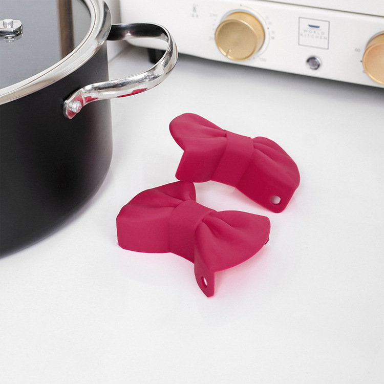 Bowknot silicone heat insulation clip silicone heat insulation pot clip kitchen practical small tool 2pcs set