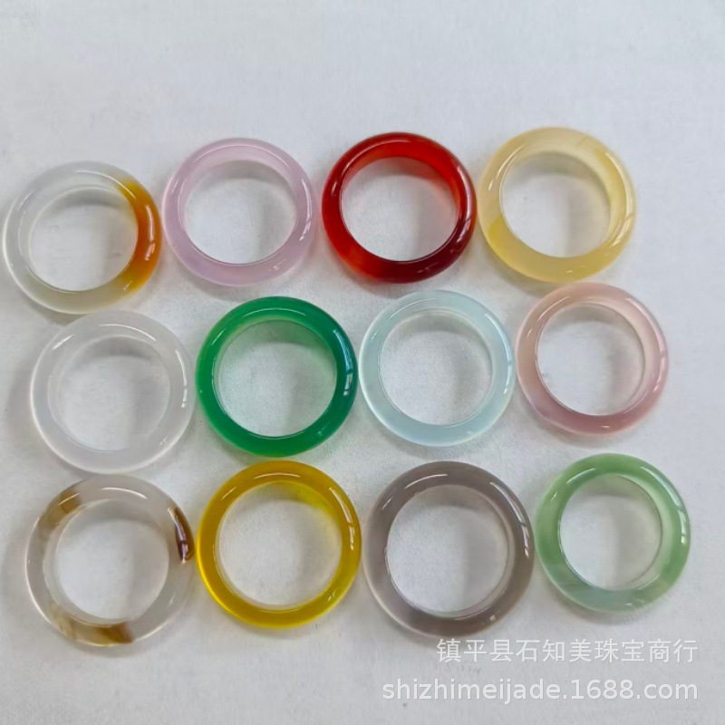 Natural High Ice Horse Material Champagne Gold Ring Ice Transparent Agate Chalcedony Ring Jade Running Ring Hand Jewelry Ring
