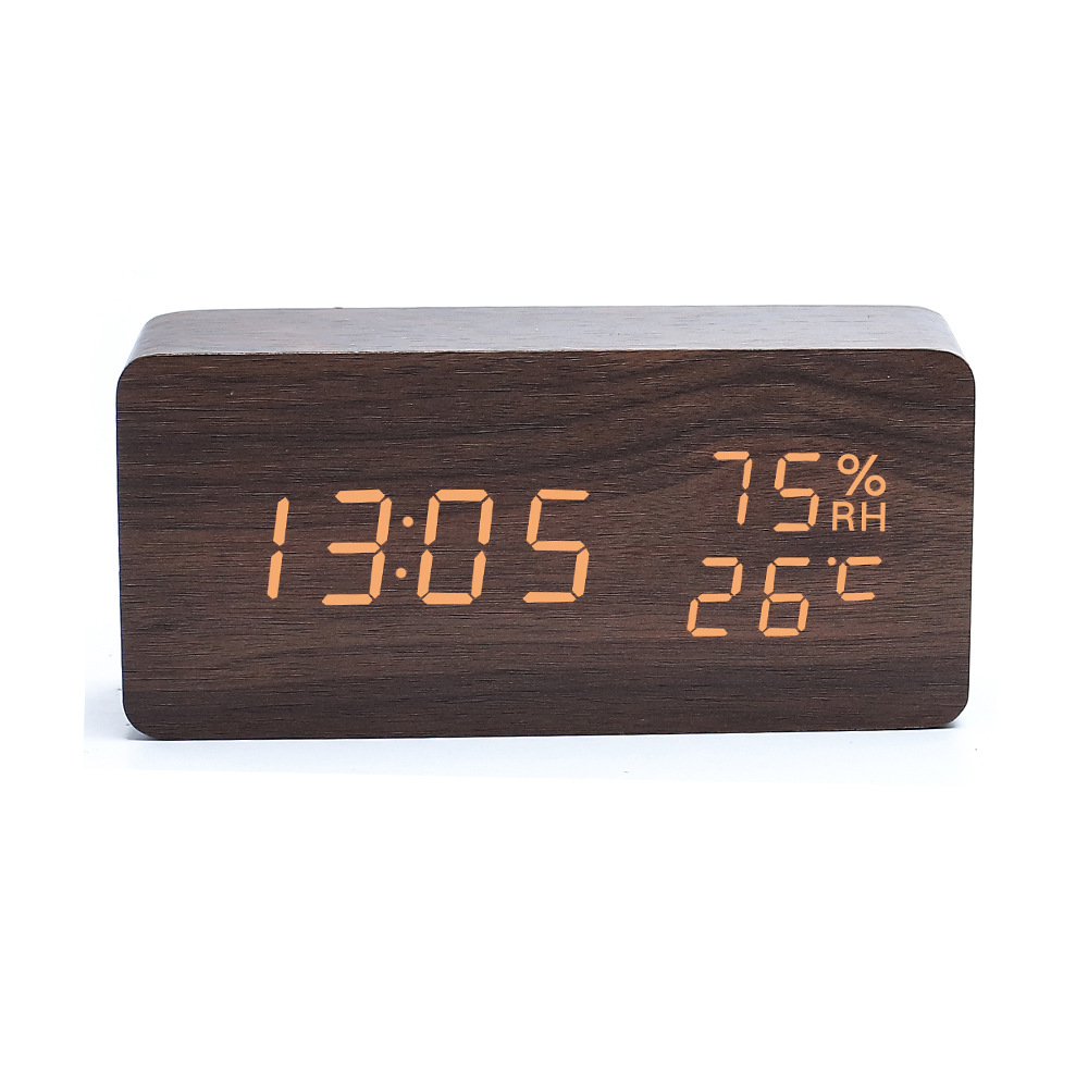 New wooden clock electronic clock LED date time humidity display electronic alarm clock clock