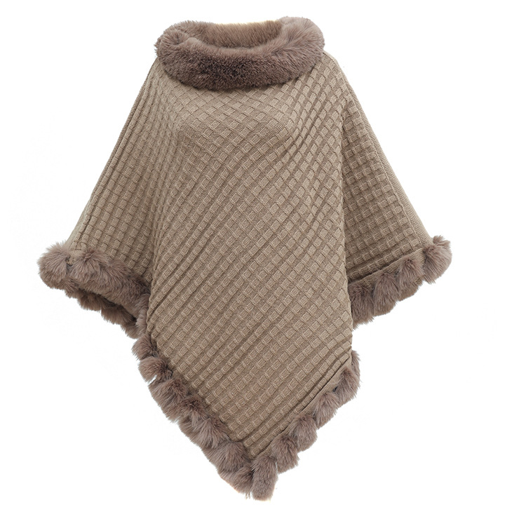 Autumn Winter New Imitation獭兔 Fur Collar Pullover Shawl Irregular Plus Size Knit Cape Loose Knit Coat Women