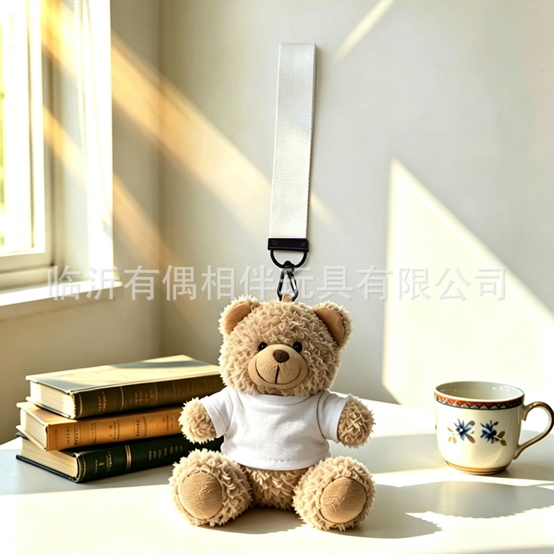 Teddy bear pendant custom woven lanyard print LOGO bear keychain plush toy backpack charm souvenir