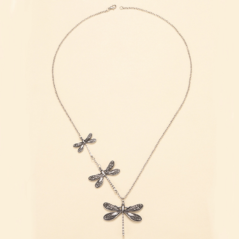 New Carved Tribal Pattern Dragonfly Pendant Asymmetric Dragonfly Sweater Chain