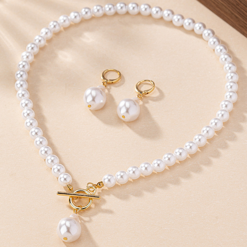 Irregular baroque pearl earring necklace set for women collarbone chain