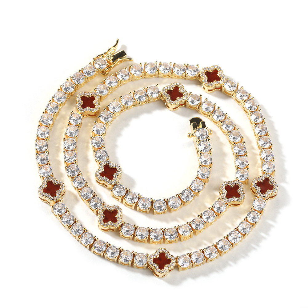 Four-Leaf Clover Diamond Tennis Chain Necklace Women Delicate Collarbone Chain Accessories Summer New