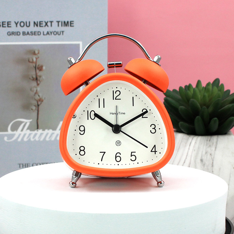Student use 3-inch metal ringing alarm clock home bedside sweep second night light clock table design quartz clock
