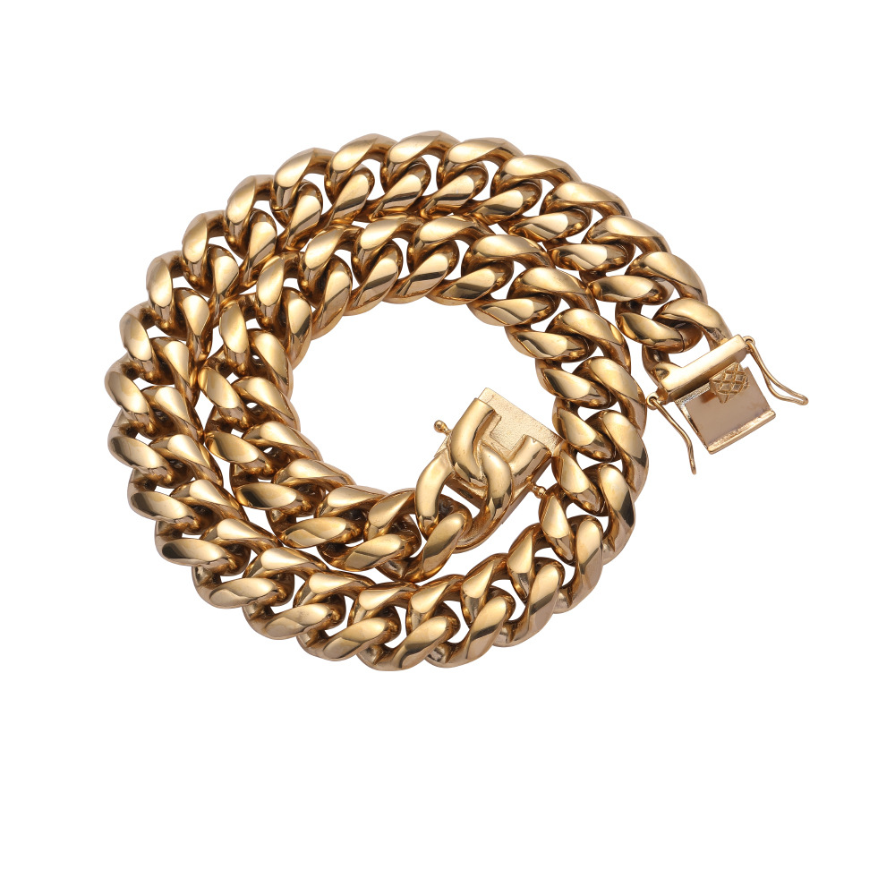 Round polished Cuban chain stainless steel necklace domineering men's Cuban necklace hip-hop jewelry