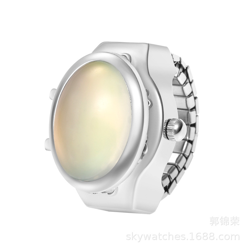 New Ring Watch Round Resin Glitter Flip Finger Watch Student Watch Can See Time
