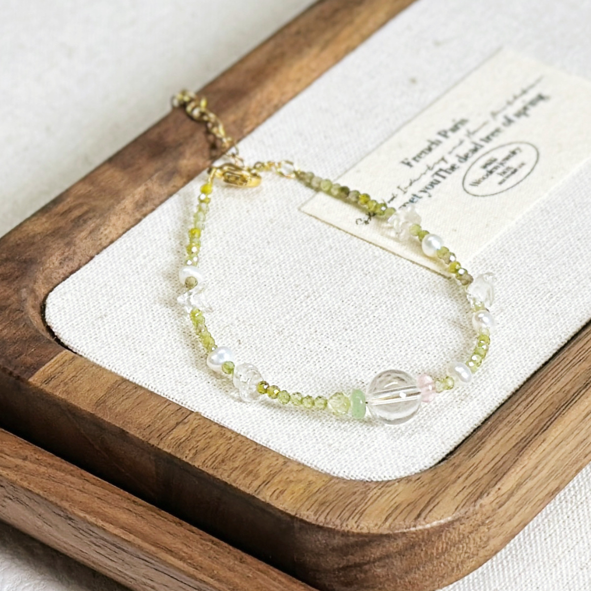 Natural Pearl Green Zircon Crystal Bracelet Women Rose Stone Fresh Sweet Beaded Bracelet Simple