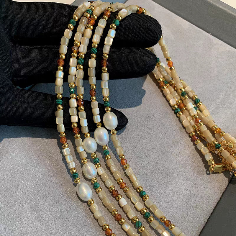 Natural stone shell necklace for women, summer bead new Chinese-style dopamine collarbone neck chain accessory