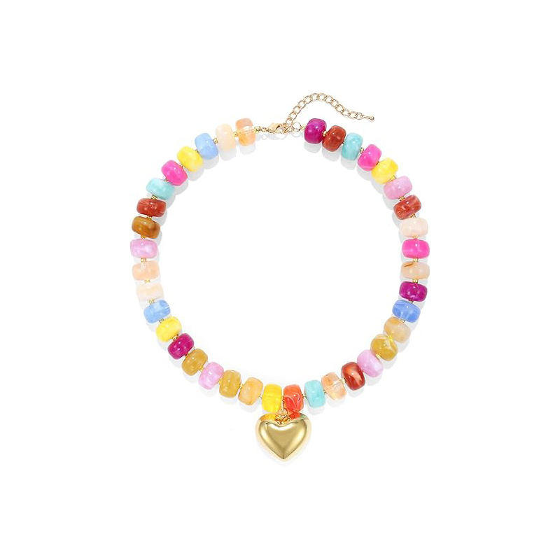 New Exaggerated Style Love Resin Necklace Handmade Beaded Barrel Bead DIY Collarbone Chain