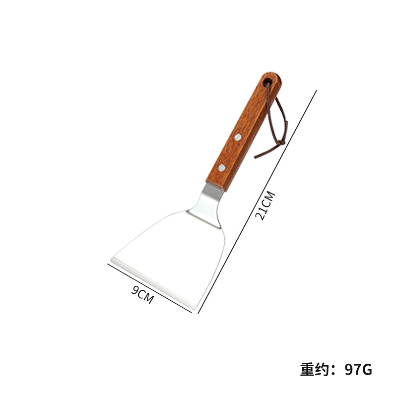 Stainless steel frying spatula, multifunctional kitchen cooking fish spatula, steak spatula, wooden handle, cooking spatula, pizza spatula, teppanyaki spatula