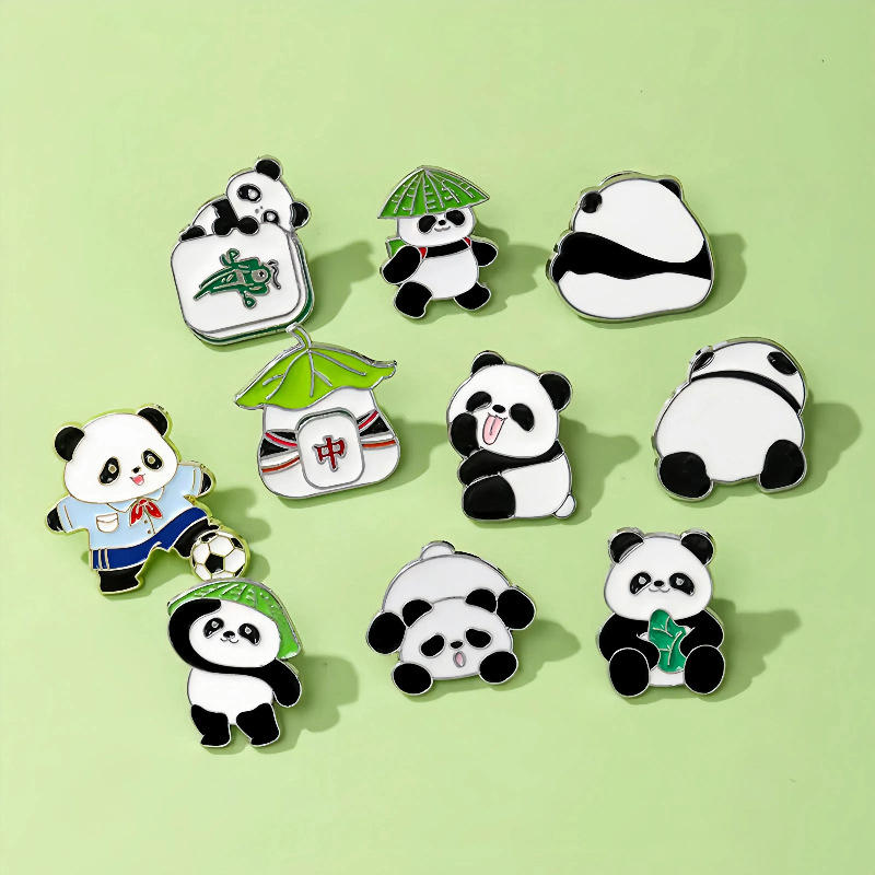 Chinese Style Panda Brooch Cute Animal Bag Badge Clothing Bag Accessory Bamboo Giant Panda Chain Lapel Pin