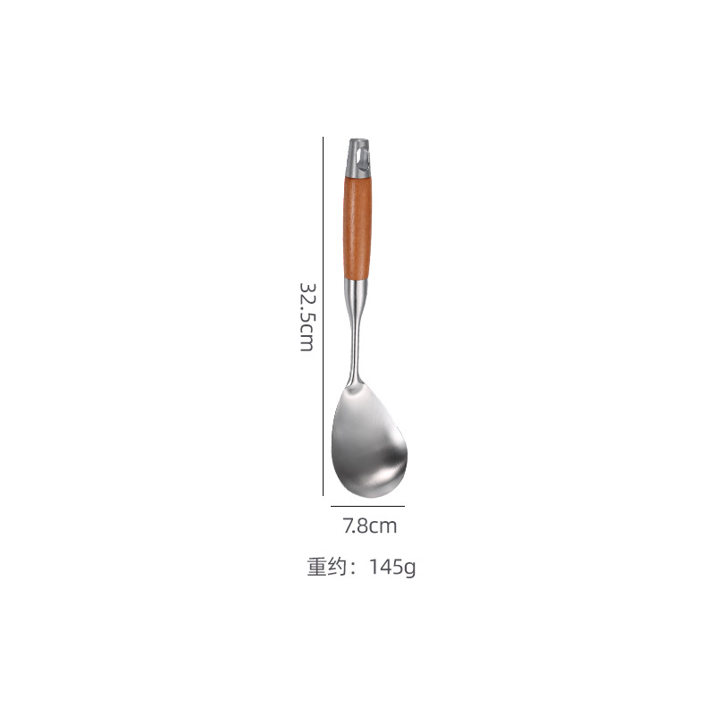 Thickened Stainless Steel Kitchen Utensils Set Wooden Handle Spatula Soup Spoon Slotted Spoon Frying Spatula Home Frying Spoon Spatula Kitchen Supplies