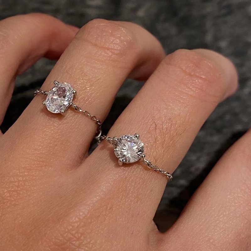 Mermaid's Tear Round High Carbon Diamond Pull Ring Round Bead Oval Zircon Ring Geometric Chain Ring