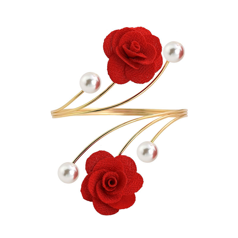 New metal open adjustable simulated pearl three-dimensional flower arm ring niche accessory