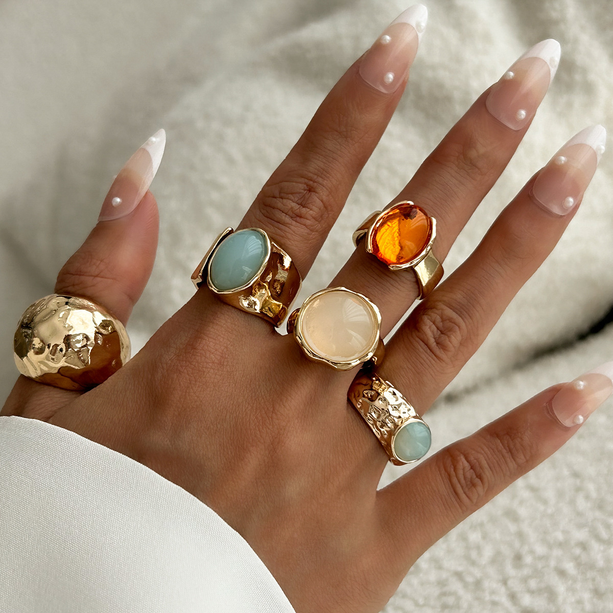 Jewelry sense inlaid acrylic ring irregular alloy ring new product