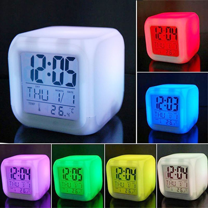 Custom production children's alarm clock LED luminous clock silent electronic alarm clock multifunctional colorful color-changing square clock