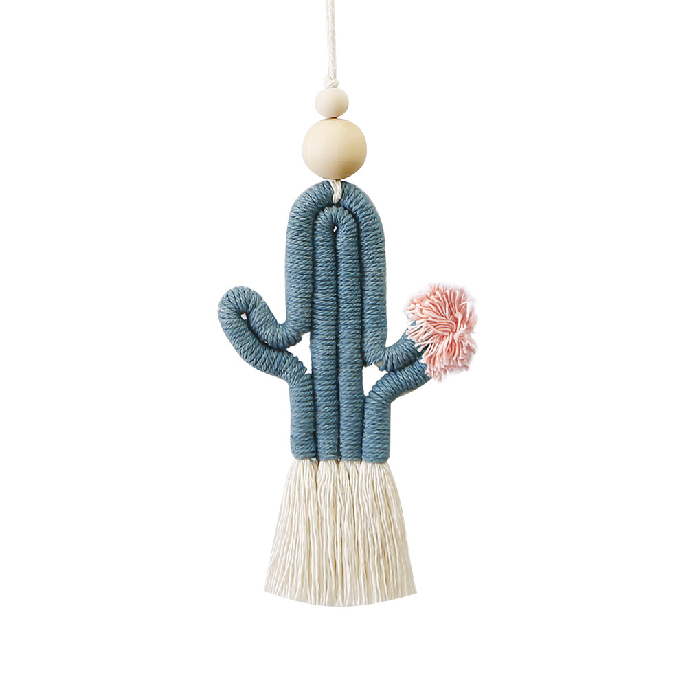 Green Plant Cactus Keychain Bohemian Seed Bead Handwoven Handmade Bag Pendant