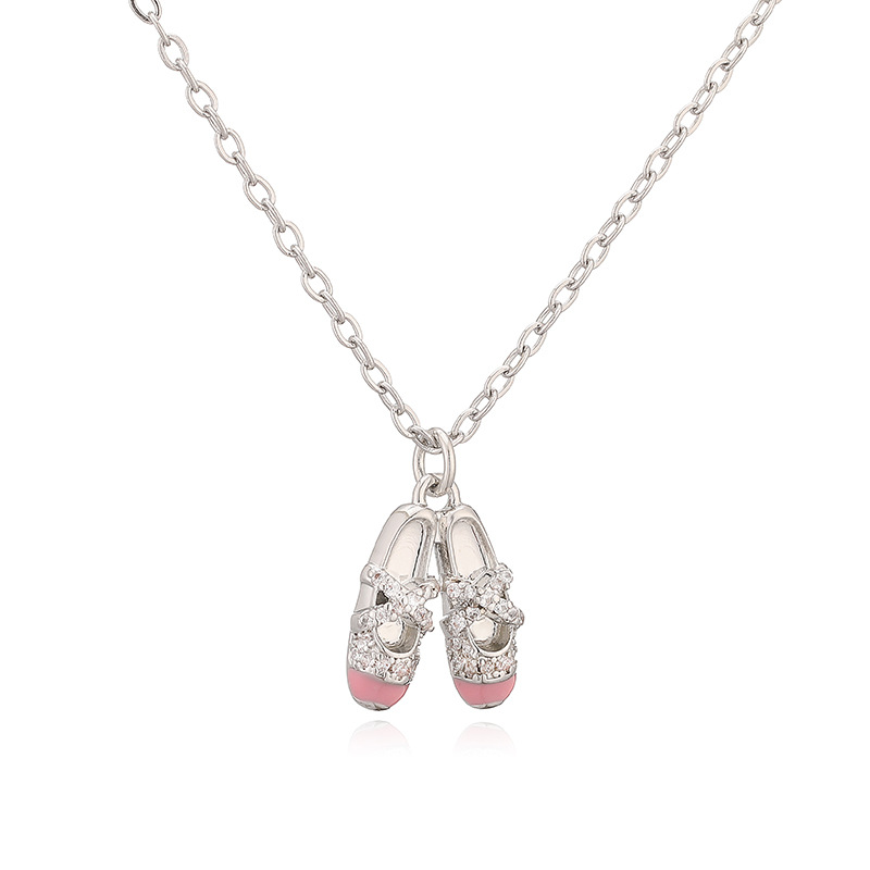 Sweet Colorful Drip Oil Ballet Shoes Necklace and Earrings Layered Jewelry Set
