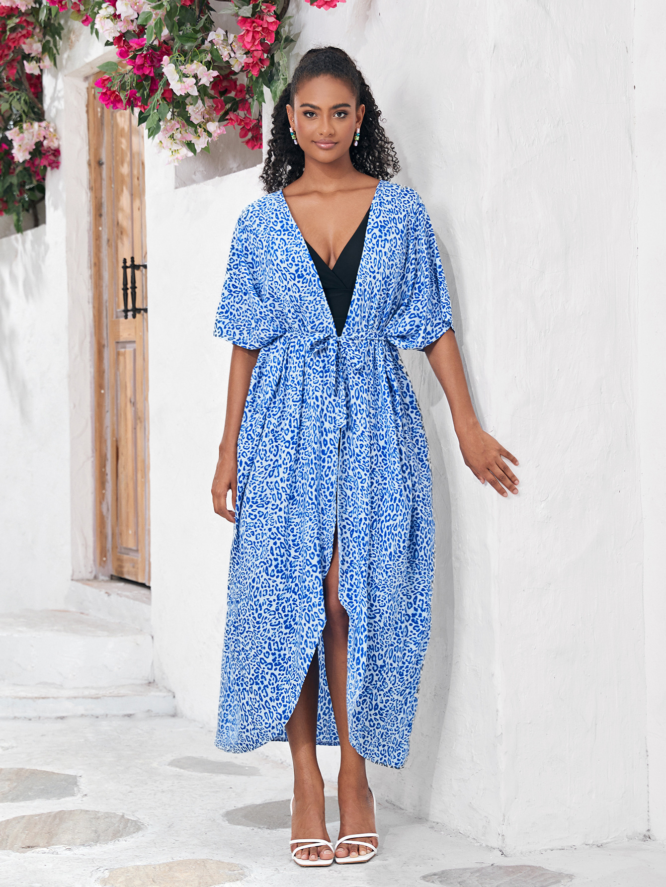 Rayon Black and White Tie Dye Cardigan Beach Dress Bikini Cover Up Swimsuit Outer Cardigan Sun Protection Vacation Dress