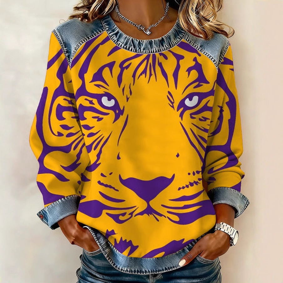 2025 Autumn Winter Women's New Animal Lion Tiger Print Women's Round Neck Sweatshirt
